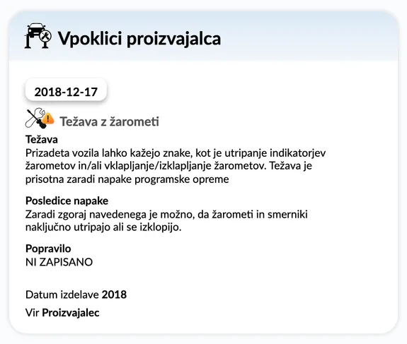 Poročilo o zgodovini vozila autoDNA - Servisne akcije