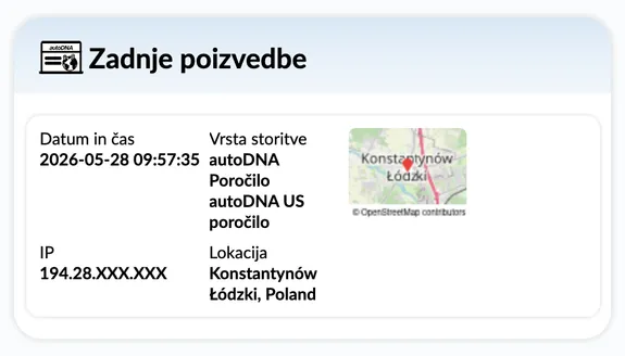 Poročilo o zgodovini vozila autoDNA - zadnja povpraševanja