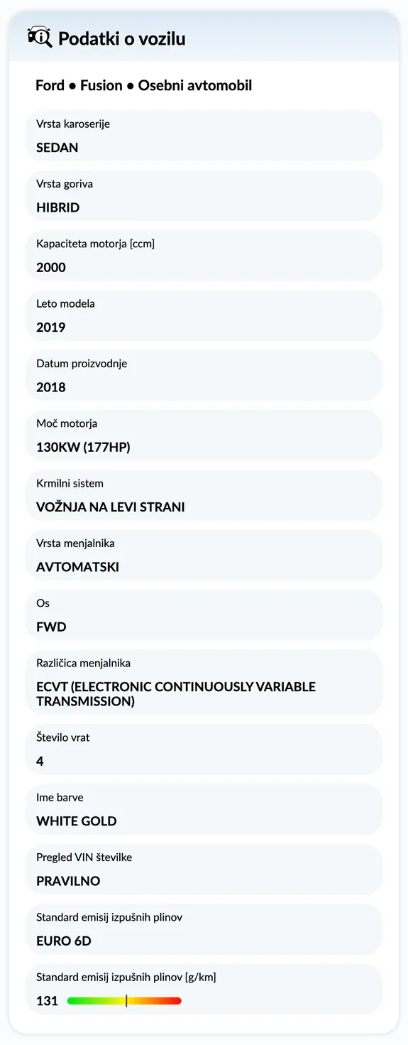 Poročilo o zgodovini vozila autoDNA - informacije o vozilu