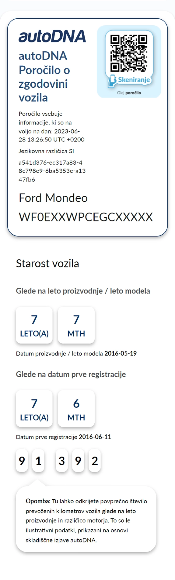 autoDNA Poročilo o zgodovini vozila - Predhodne informacije