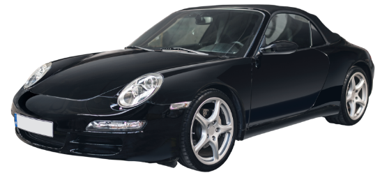 Črn Porsche v okvirju s stikalom Pred preverjanjem/Po preverjanju v autoDNA.